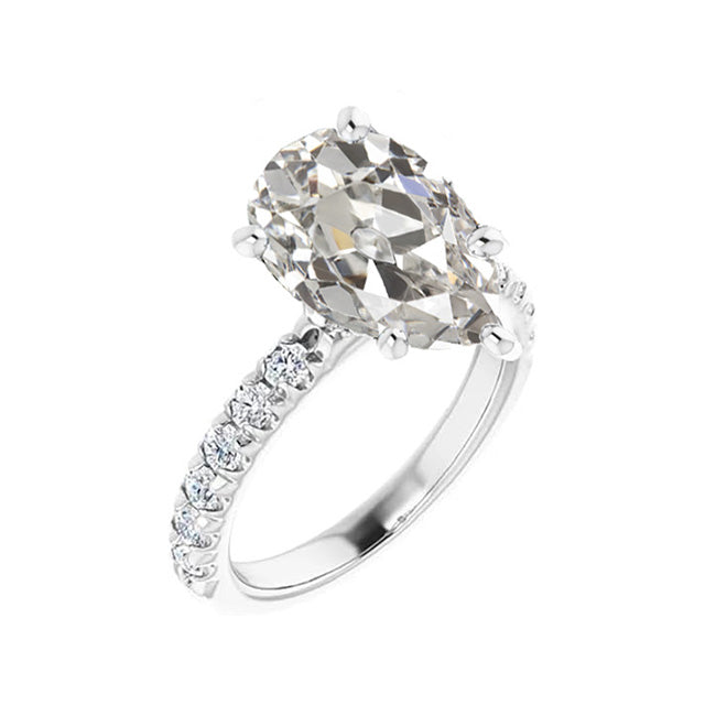 Old Mine Cut Diamant Ring in 14K Weißgold – Frontansicht