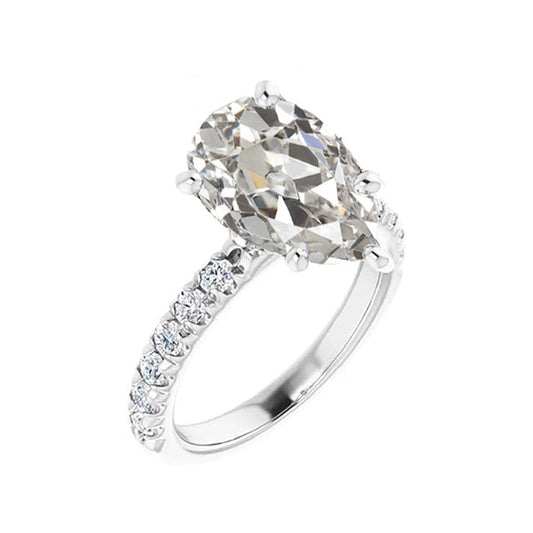 Old Mine Cut Diamant Ring in 14K Weißgold – Frontansicht