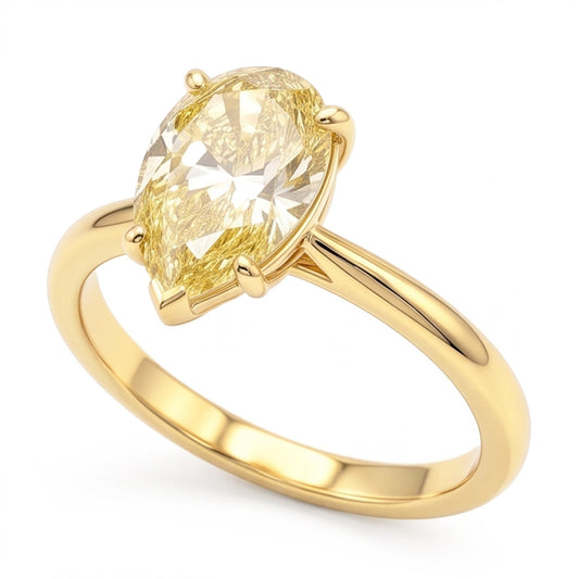 Larimar- und Diamant-Verlobungsring 2 Karat Natürlicher Tropfen-Solitär Fantasie-Gelb 18 Karat Gold