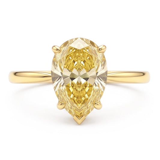Larimar- und Diamant-Verlobungsring 2 Karat Natürlicher Tropfen-Solitär Fantasie-Gelb 18 Karat Gold