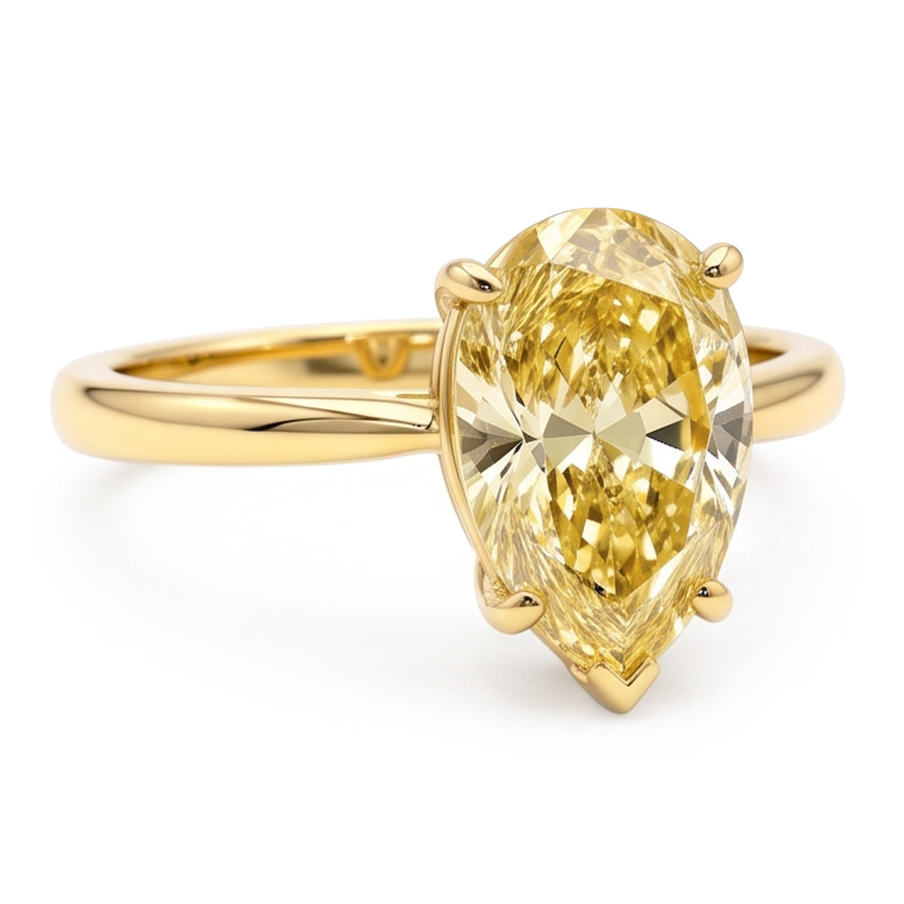 Larimar- und Diamant-Verlobungsring 2 Karat Natürlicher Tropfen-Solitär Fantasie-Gelb 18 Karat Gold