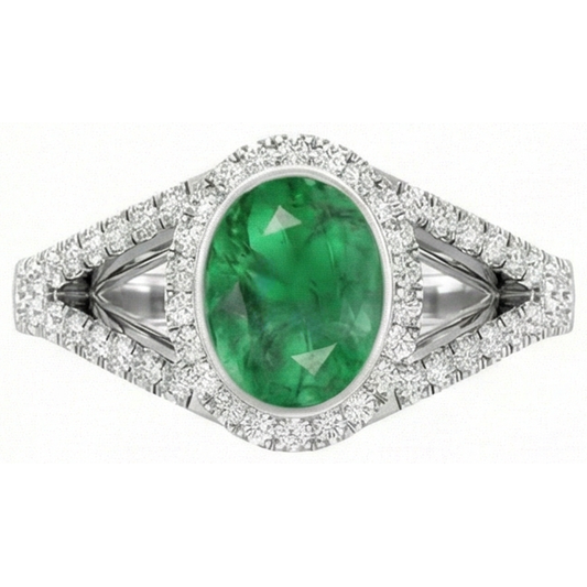 Lünette Mit Grün Smaragd Und Aus der Erde Abgebauter Natürlicher Diamanten 4,25 Ct Jubiläumsring Weißgold