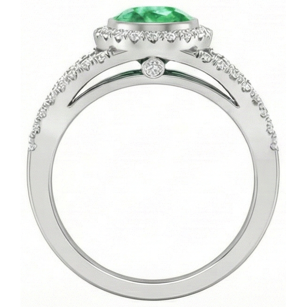 Lünette Mit Grün Smaragd Und Aus der Erde Abgebauter Natürlicher Diamanten 4,25 Ct Jubiläumsring Weißgold