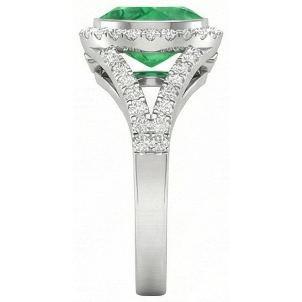 Lünette Mit Grün Smaragd Und Aus der Erde Abgebauter Natürlicher Diamanten 4,25 Ct Jubiläumsring Weißgold