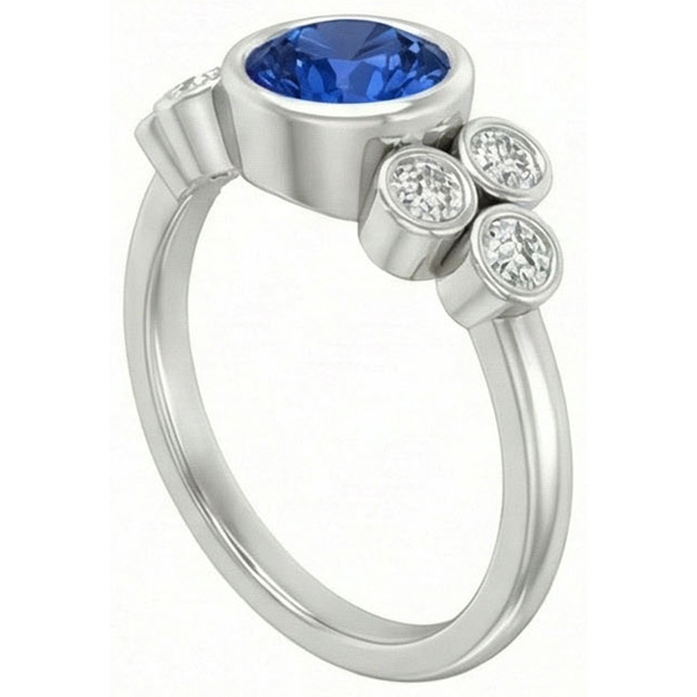 Lünette Set Ceylon Saphir und Aus der Erde Abgebauter Natürlicher Diamant Ring Weißgold 14K 2.70 Ct