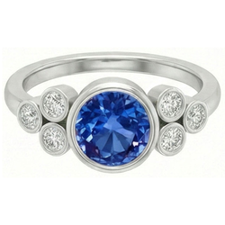 Lünette Set Ceylon Saphir und Aus der Erde Abgebauter Natürlicher Diamant Ring Weißgold 14K 2.70 Ct