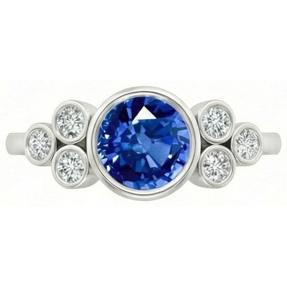 Lünette Set Ceylon Saphir und Aus der Erde Abgebauter Natürlicher Diamant Ring Weißgold 14K 2.70 Ct