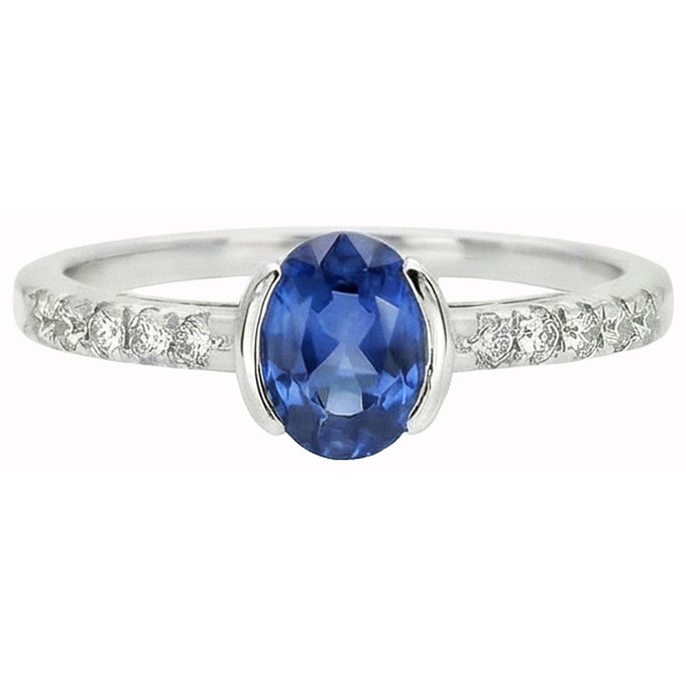 Lünette Set Oval Sri Lanka Blauer Saphir Aus der Erde Abgebauter Natürlicher Diamantring 1.41 Ct