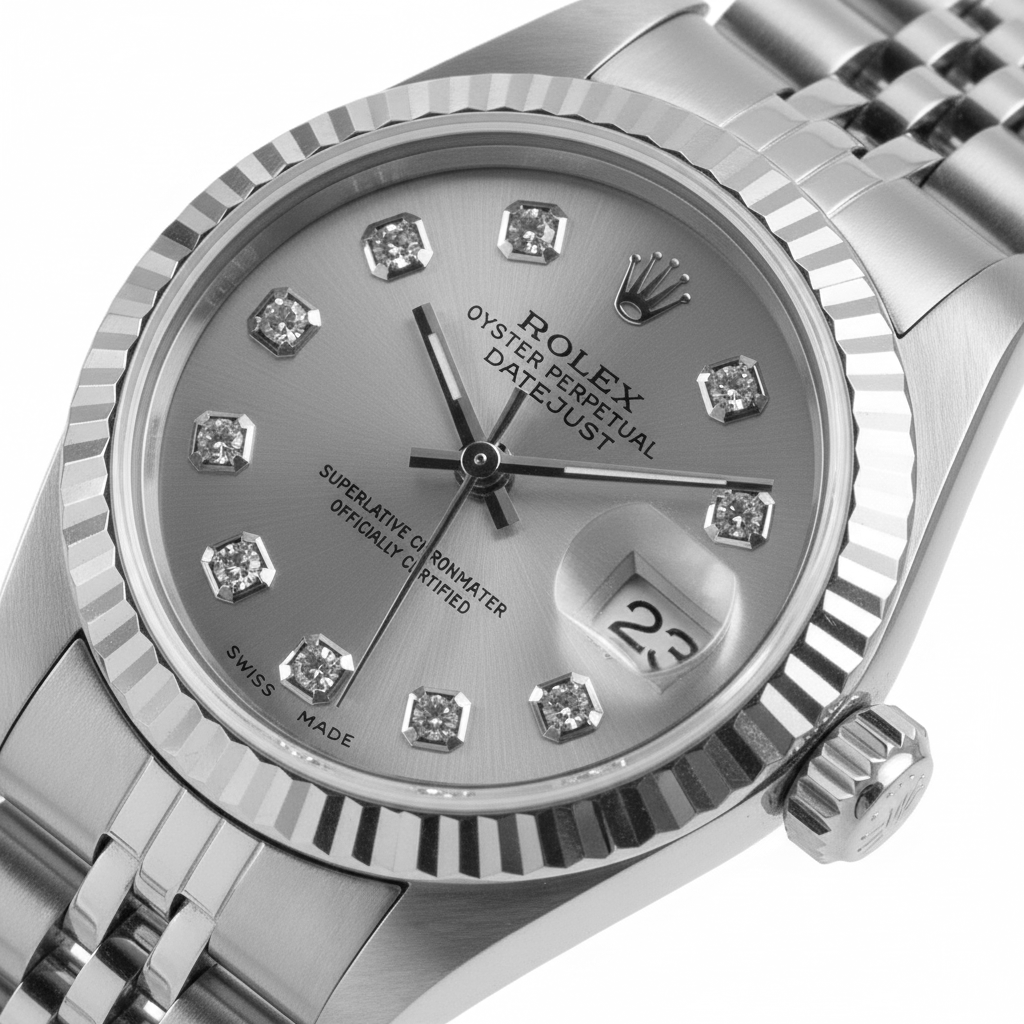 Lünette Silber Diamant Zifferblatt Rolex Datejust Damenuhr Edelstahl Armband