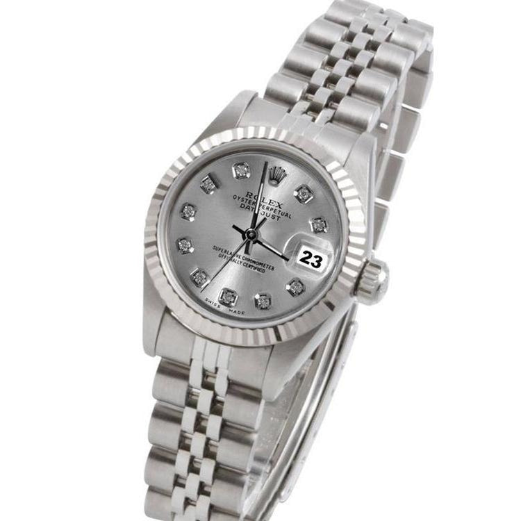 Lünette Silber Diamant Zifferblatt Rolex