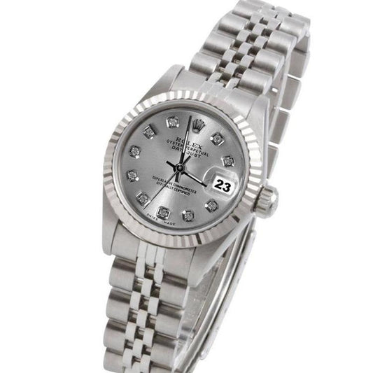 Lünette Silber Diamant Zifferblatt Rolex