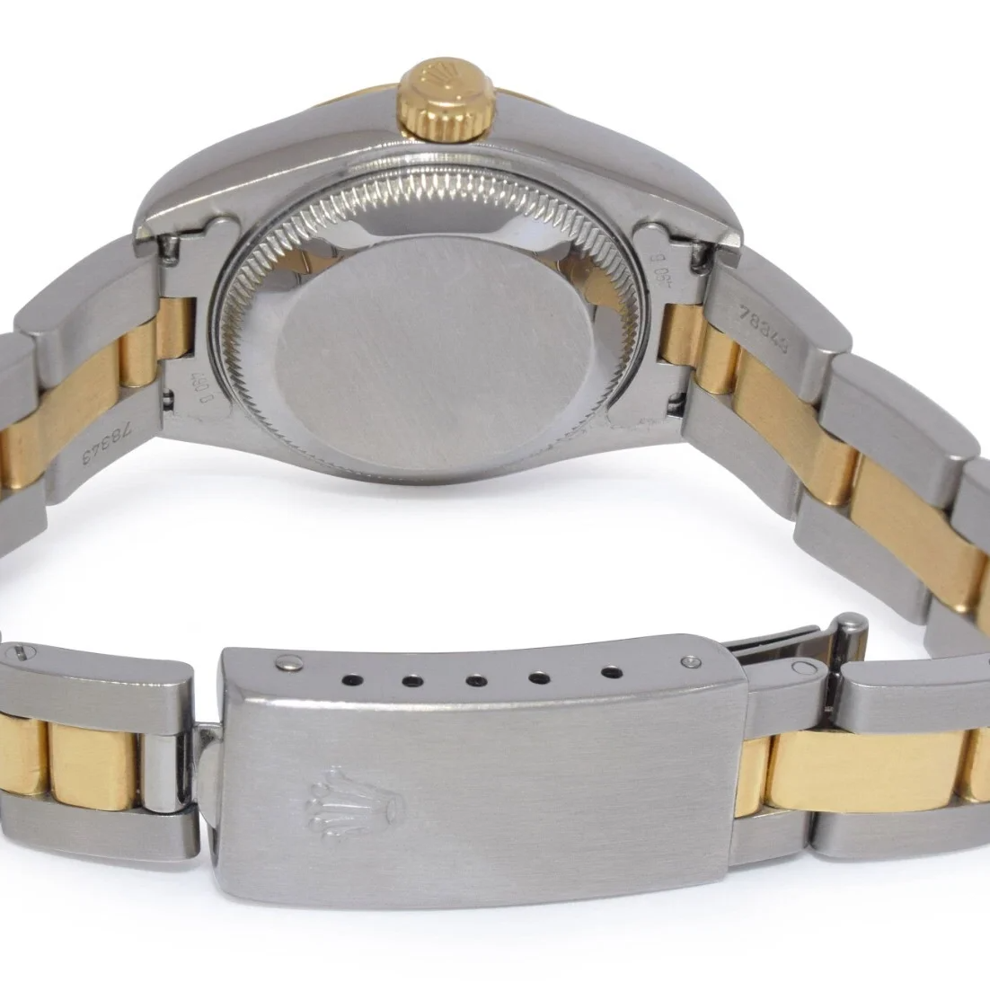 Lünette, weißes römisches Zifferblatt, Datejust Rolex-Uhr, Edelstahl und goldenes Armband