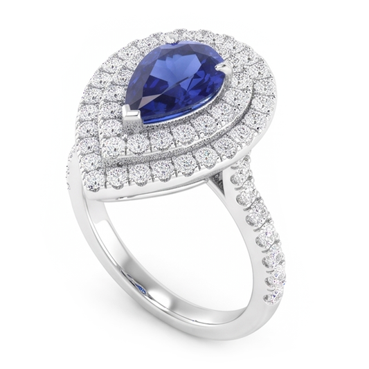 Luxuriöser Blauer Saphir Edelstein-Ring – 4 Karat 14K Weißgold