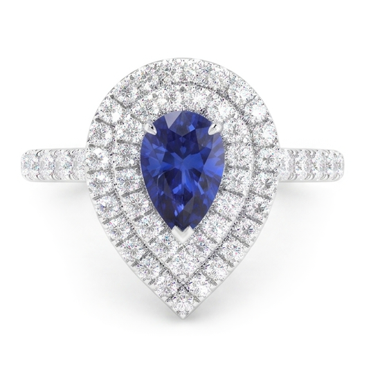 Luxuriöser Blauer Saphir Edelstein-Ring – 4 Karat 14K Weißgold