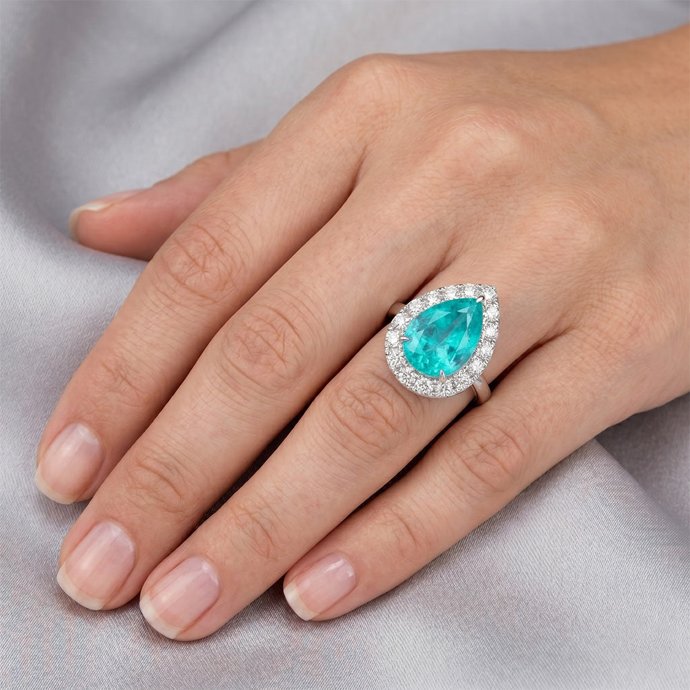 Luxuriöser Neon Paraiba Halo-Ring – 5 Karat 14K Weißgold