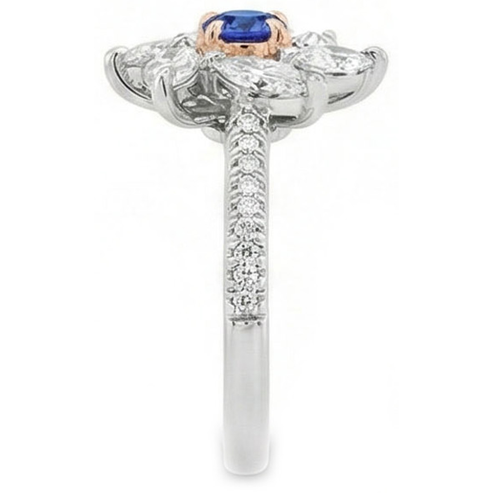 Marquise Aus der Erde Abgebauter Natürlicher Diamant Runden Saphir Ring Flower Style 2,50 Karat Zweifarbig