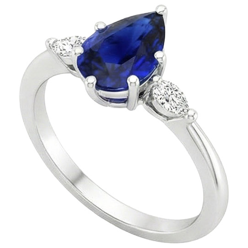 Marquise Aus der Erde Abgebauter Natürlicher Diamant Three Stone Ring Birne Ceylon Saphir 3 Karat