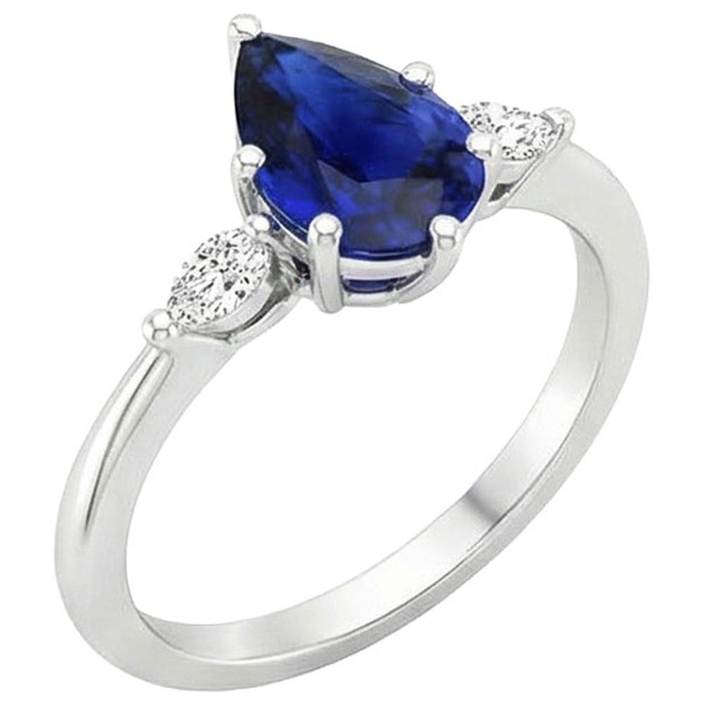 Marquise Aus der Erde Abgebauter Natürlicher Diamant Three Stone Ring Birne Ceylon Saphir 3 Karat