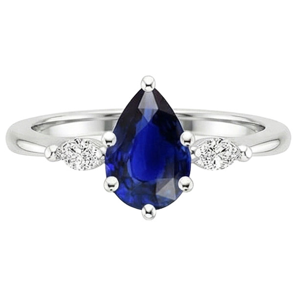 Marquise Aus der Erde Abgebauter Natürlicher Diamant Three Stone Ring Birne Ceylon Saphir 3 Karat
