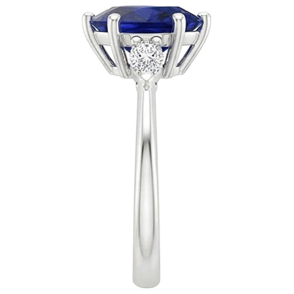 Marquise Aus der Erde Abgebauter Natürlicher Diamant Three Stone Ring Birne Ceylon Saphir 3 Karat