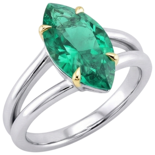 Authentischer Smaragd Schmuckstein-Ring 4 Karat Zweifarbiges 14K Gold – Frontansicht