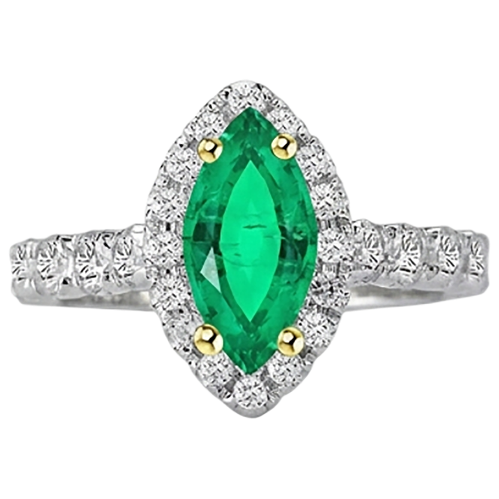 Edelstein-Ring Zweifarbiges 14K Gold mit Smaragd – Frontansicht