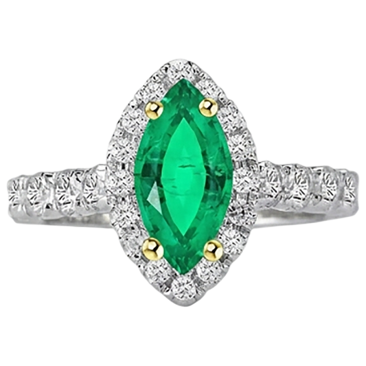 Edelstein-Ring Zweifarbiges 14K Gold mit Smaragd – Frontansicht