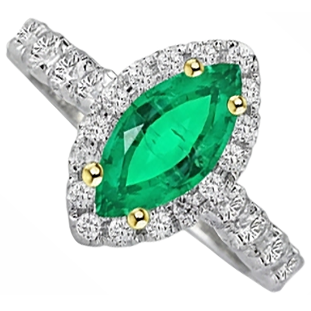 Smaragd Edelstein-Ring 3-Karat Zweifarbiges 14K Gold – Seitenansicht