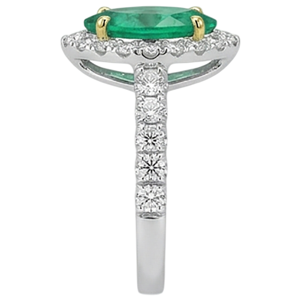 Smaragd Marquise Edelstein-Ring in Zweifarbiges 14K Gold – Profilansicht
