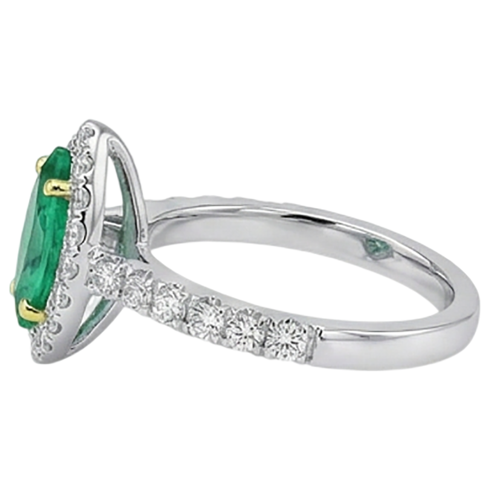 Smaragd Edelstein-Ring 3-Karat Zweifarbiges 14K Gold – Draufsicht