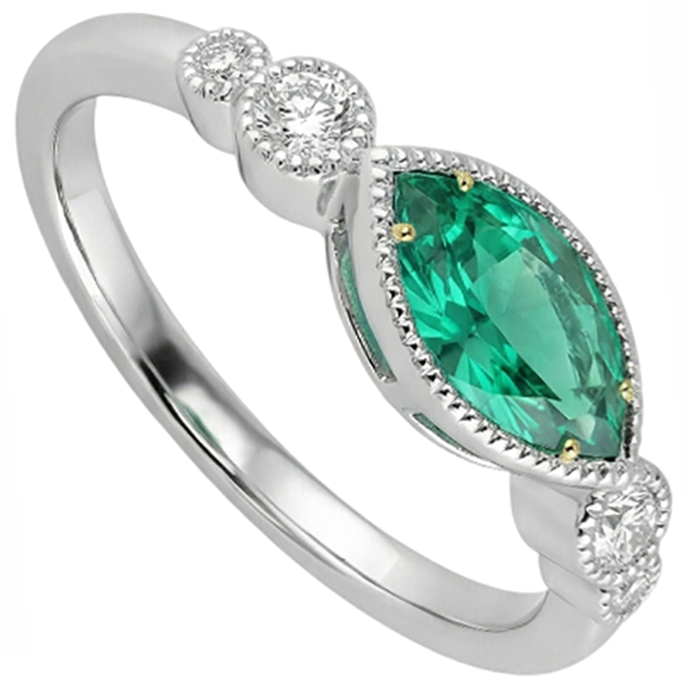 Marquise Edler Smaragd Ring in Zweifarbiges 14K Gold – Seitenansicht