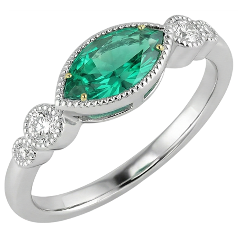 Schmuckstein-Ring Zweifarbiges 14K Gold mit Edler Smaragd – Frontansicht