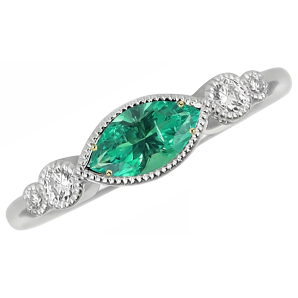 Echter Edler Smaragd Schmuckstein-Ring 1 Karat Zweifarbiges 14K Gold – Schrägansicht