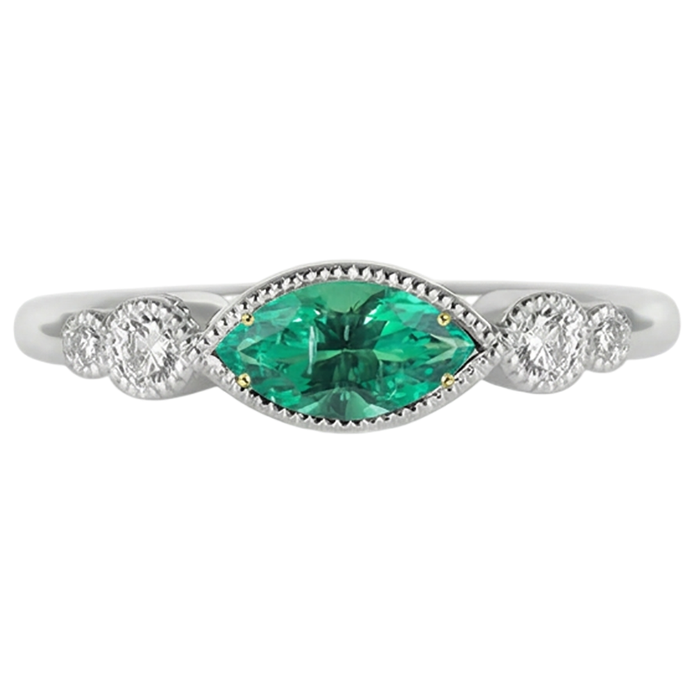 Schmuckstein-Ring Zweifarbiges 14K Gold mit Edler Smaragd – Profilansicht