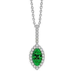 Marquise Form Grün Smaragd Mit Aus der Erde Abgebauter Natürlicher Diamanten 5 Kt. Anhänger Weißgold 14K