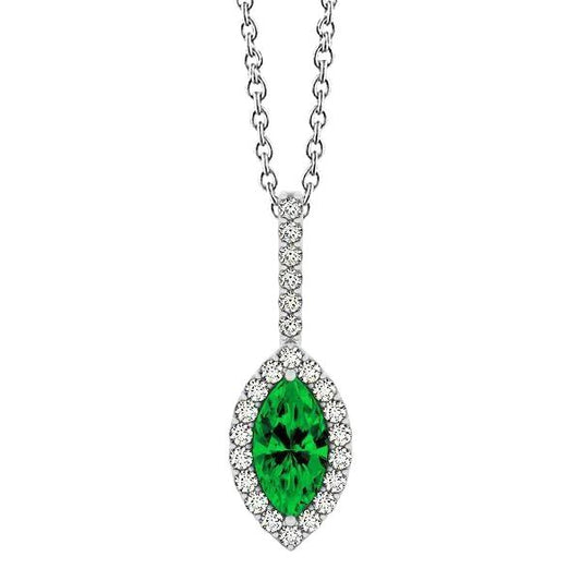 Marquise Form Grün Smaragd Mit Diamanten 5 Kt. Anhänger Weißgold 14K
