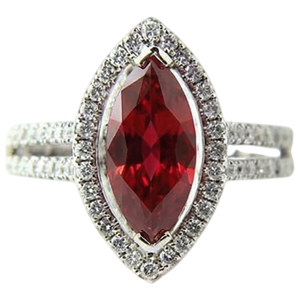 Marquise Form Roter Rubin & Aus der Erde Abgebauter Natürlicher Diamant Ring 4.50 Karat Weißgold Schmuck