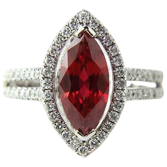 Marquise Form Roter Rubin & Aus der Erde Abgebauter Natürlicher Diamant Ring 4.50 Karat Weißgold Schmuck