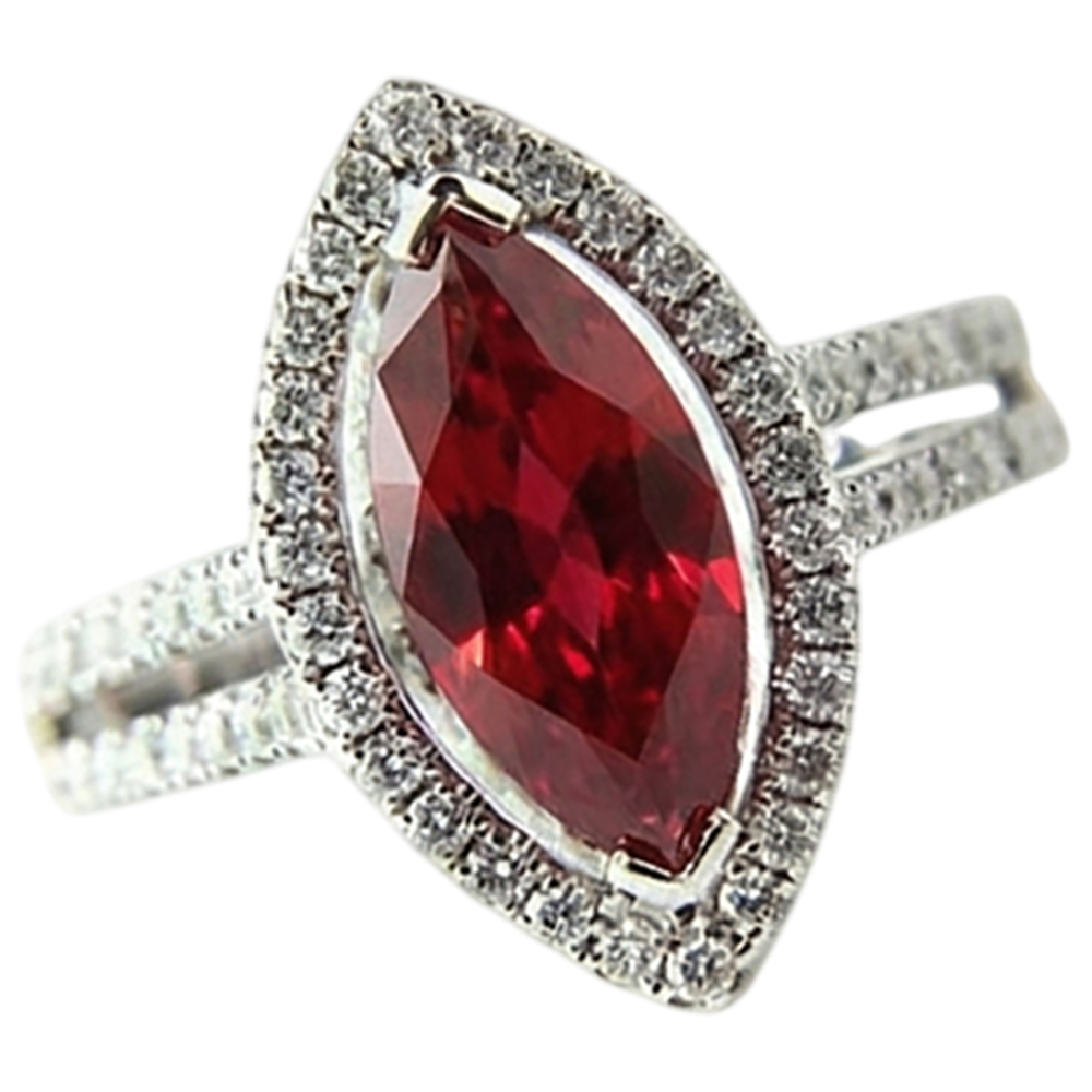 Marquise Form Roter Rubin & Aus der Erde Abgebauter Natürlicher Diamant Ring 4.50 Karat Weißgold Schmuck