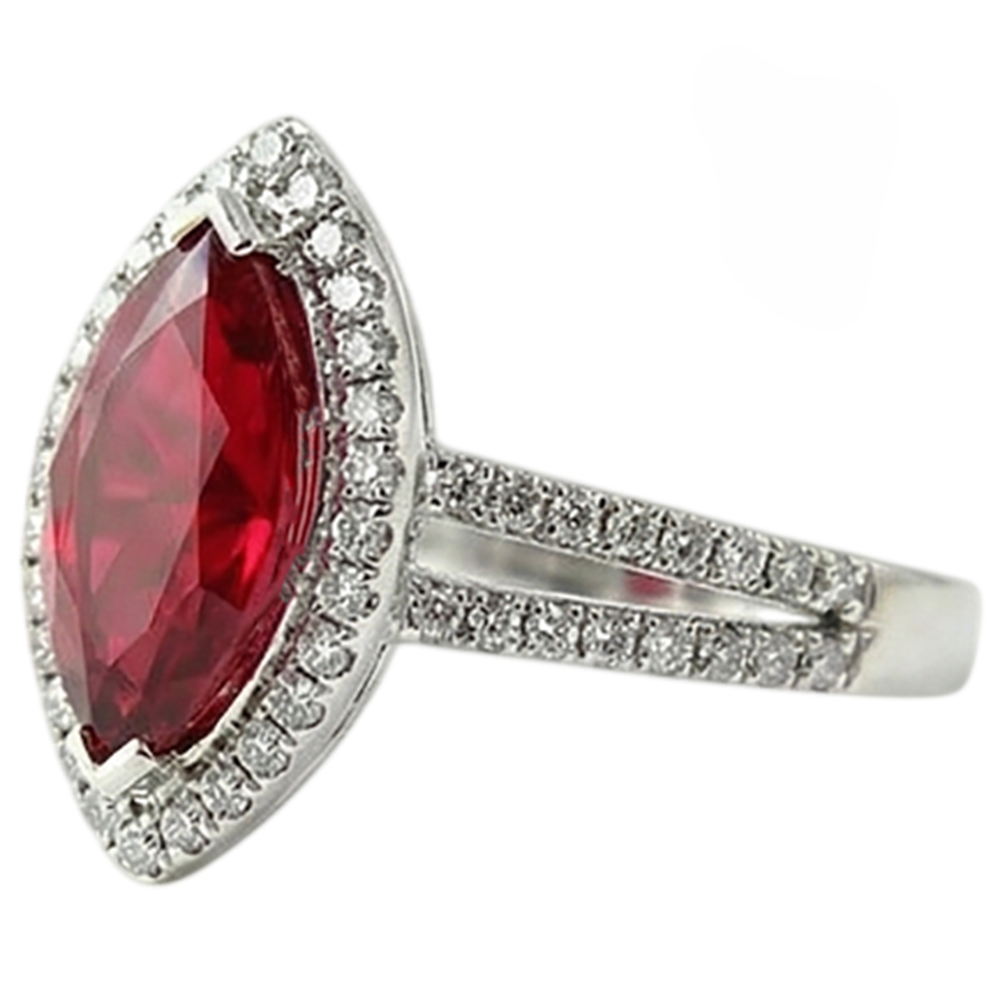 Marquise Form Roter Rubin & Aus der Erde Abgebauter Natürlicher Diamant Ring 4.50 Karat Weißgold Schmuck