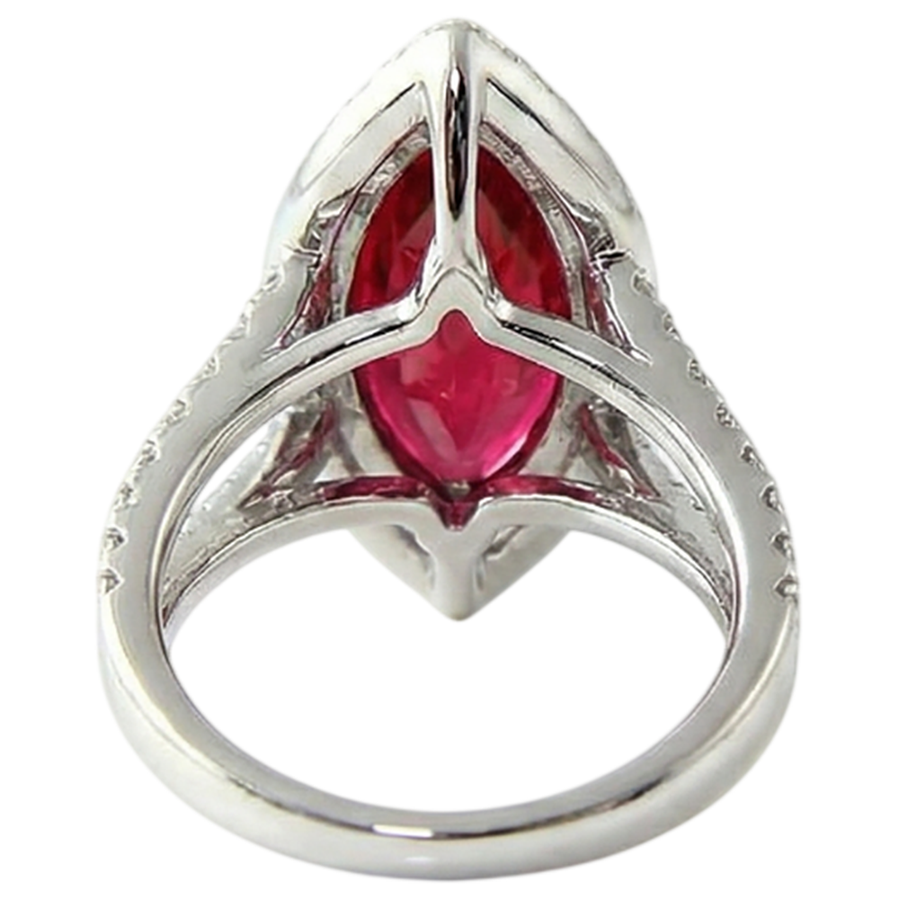 Marquise Form Roter Rubin & Aus der Erde Abgebauter Natürlicher Diamant Ring 4.50 Karat Weißgold Schmuck