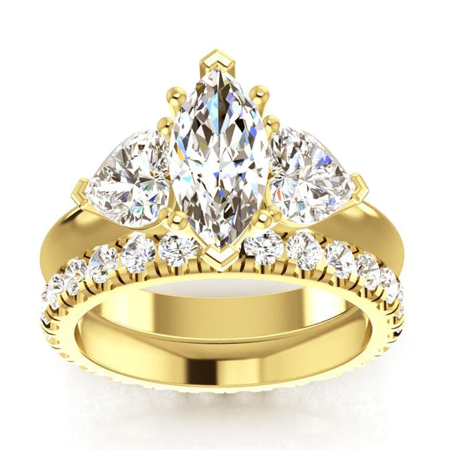 Marquise & Herzdiamant 3-Stein-Ring & passendes Natürlich Goldband 