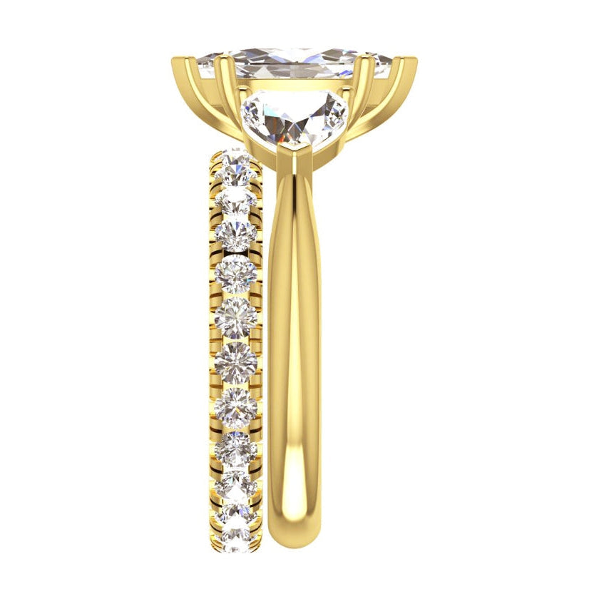 Marquise & Herzdiamant 3-Stein-Ring  passendes Natürlich Goldband 3 Karat
