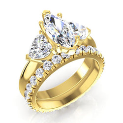 Marquise & Herzdiamant 3-Stein-Ring & passendes Natürlich Goldband 3 Karat