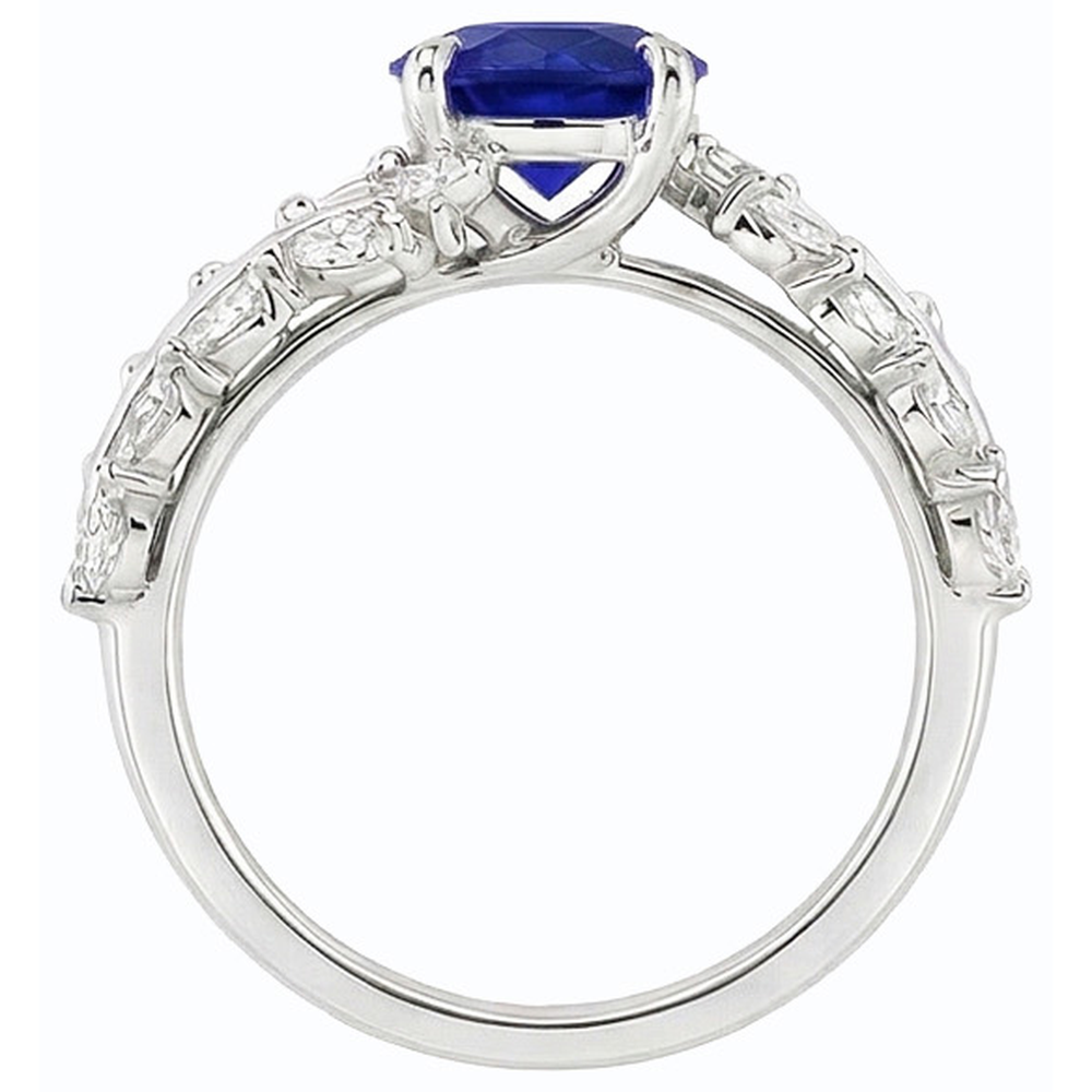 Marquise Natürlicher Diamant ( nicht im Labor gezüchtet ) & runder Ceylon Saphir Ring Leaf Style 4,50 Karat