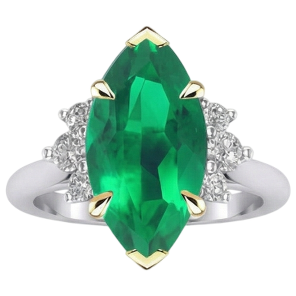 Kolumbianischer Smaragd Marquise Schmuckstein-Ring in Bicolor 14K Gold – Schrägansicht