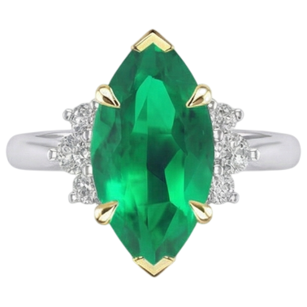 Schmuckstein-Ring Bicolor 14K Gold mit Kolumbianischer Smaragd – Profilansicht