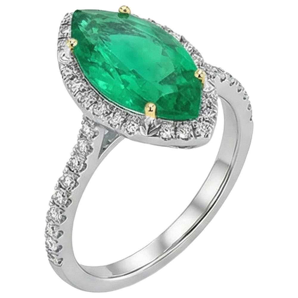 Edler Smaragd Marquise Farbstein-Ring in Zweifarbiges 14K Gold – Seitenansicht