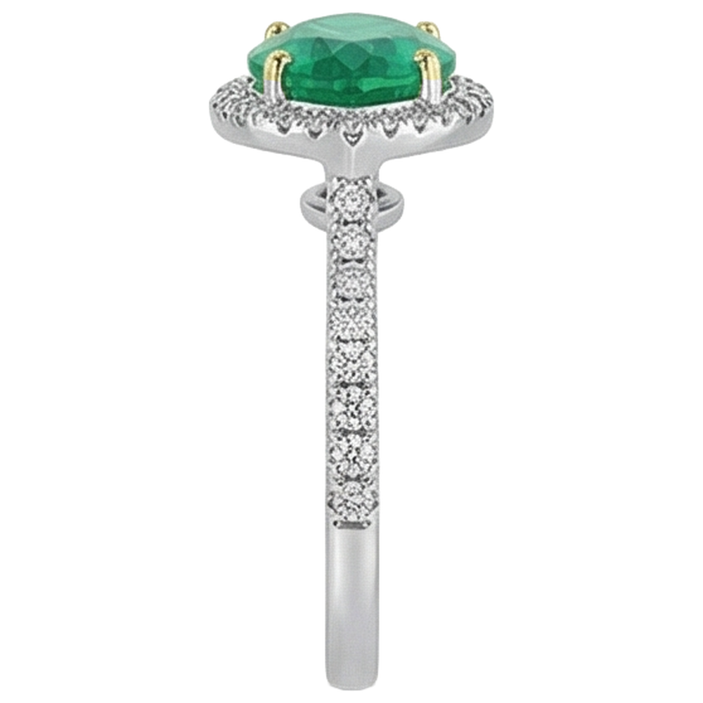 Farbstein-Ring Zweifarbiges 14K Gold mit Edler Smaragd – Profilansicht