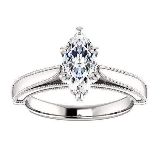 Marquise Solitaire Echt Diamant Vintage Style Ring 2 Karat